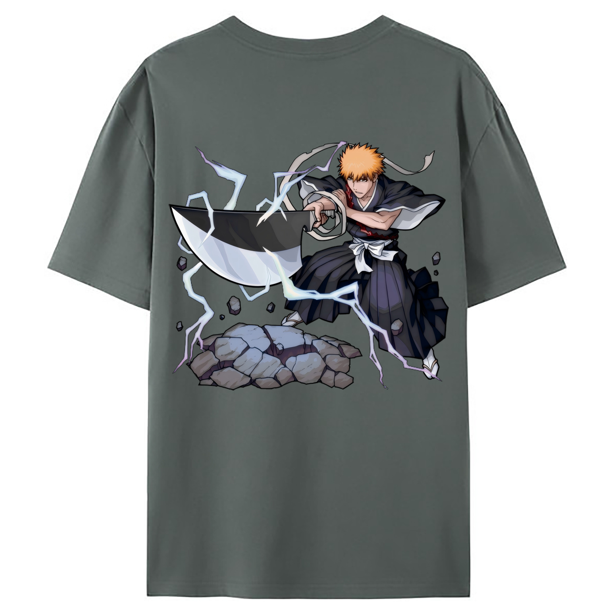 （画像用） ブリーチ 黒崎一護（くろさき いちご）BLEACH Kurosaki Ichigo 綿100％ メンズ半袖Tシャツ（バックプリント） 通気性